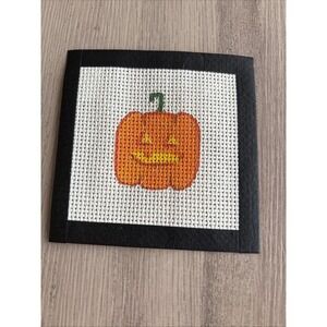 Halloween Pumpkin Handpainted Needlepoint Canvas 3.75" X 3.75" Mesh 14